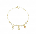 PULSEIRA INFANTIL PÉROLAS E CORAÇÕES COLORIDOS - BANHADO A OURO
