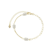 PULSEIRA MEIO ELOS DE CORAÇÃO MEIO PÉROLA BARROCA - BANHADO A OURO