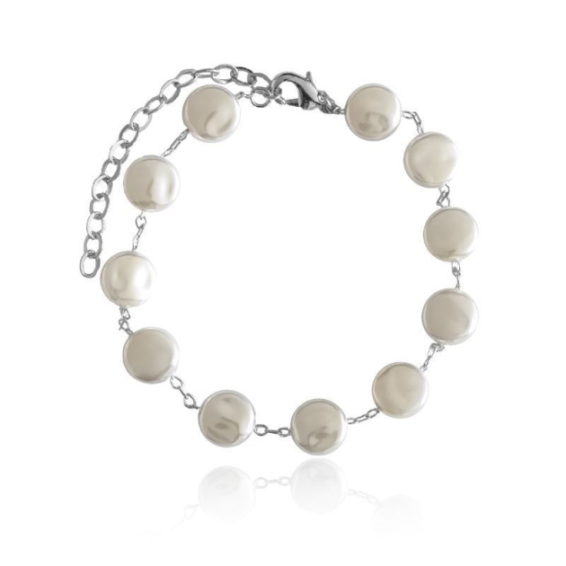 PULSEIRA PÉROLA AMASSADA BANHADA A RÓDIO BRANCO 