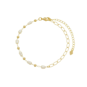 PULSEIRA PERÓLA BAGUETE E BOLINHAS - BANHADO A OURO