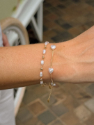 PULSEIRA PERÓLA BAGUETE E BOLINHAS - BANHADO A OURO