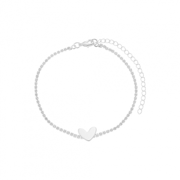 PULSEIRA RIVIERA COM CORAÇÃO LISO - BANHADO A RÓDIO BRANCO
