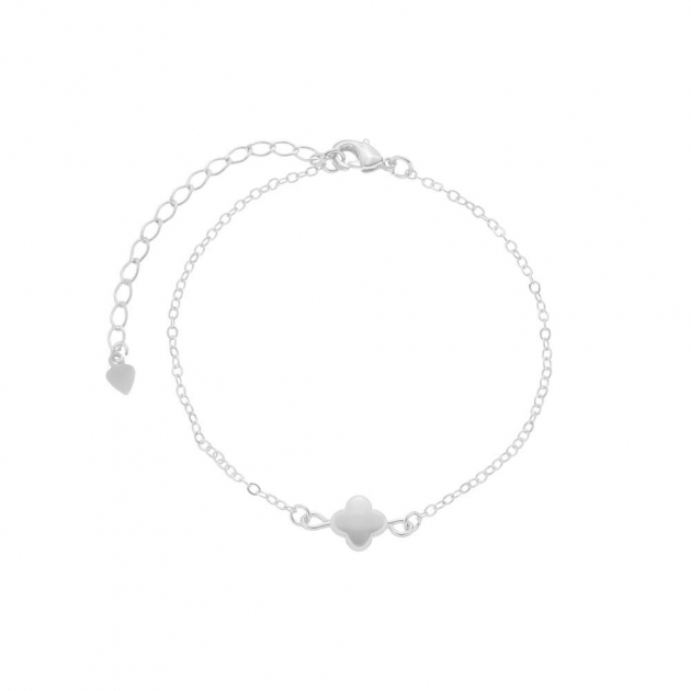 PULSEIRA UM TREVO DE PÉROLA - BANHADO A RÓDIO BRANCO